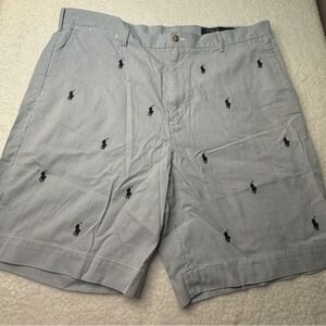Polo Ralph Lauren Shorts Blue White Seersucker Chino Pony Logo All Over Men's 38
